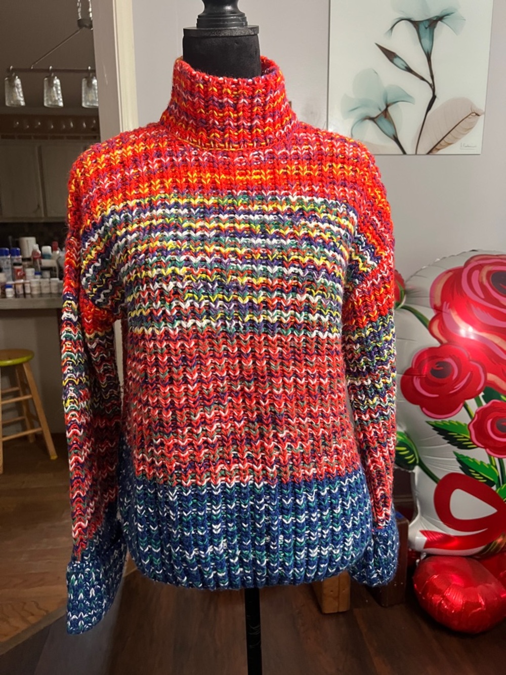 Forever 21 Multicolor Ribbed Turtleneck Sweater - Red, Blue, Yellow